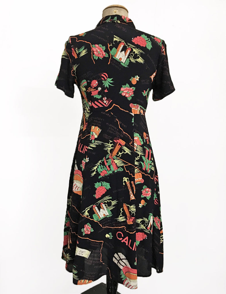 Black Map Print Sleeve Knee Length Vintage Day Dress – Loco Lindo