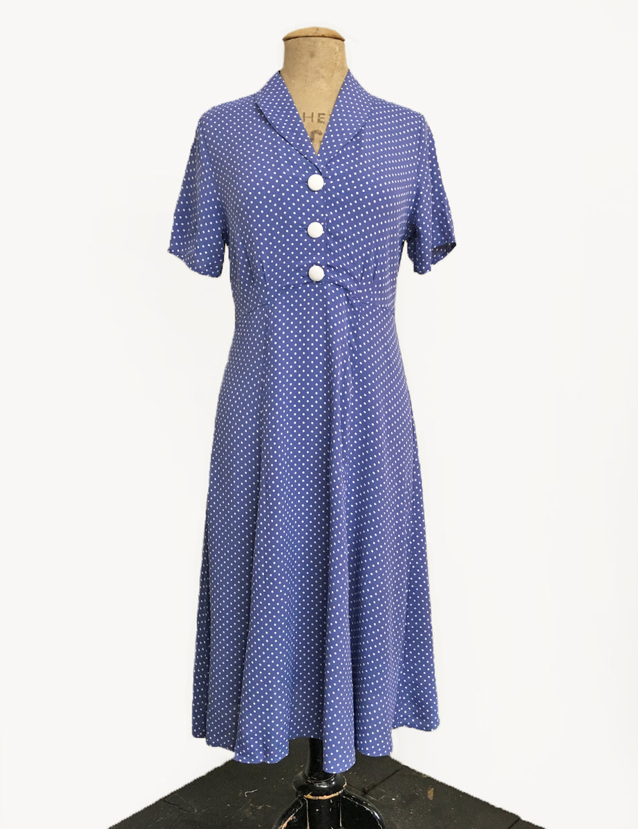 Cornflower Blue Polka Dot Short Sleeve Knee Length Vintage Day Dress ...