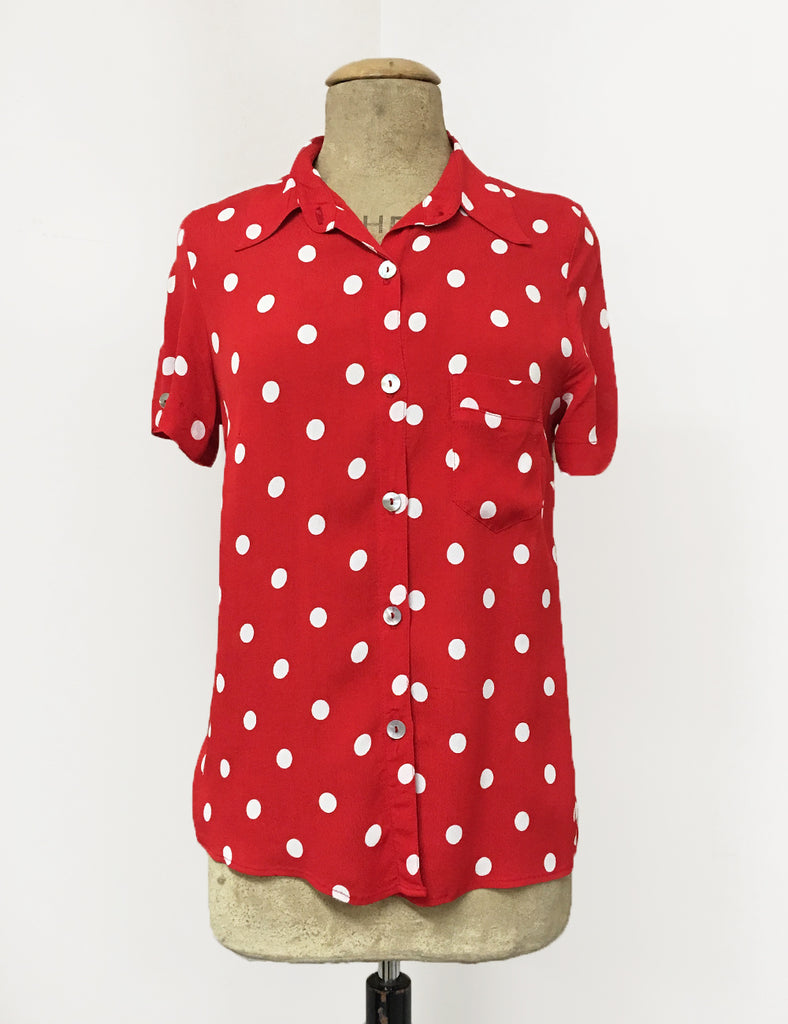 red and white polka dot shirt