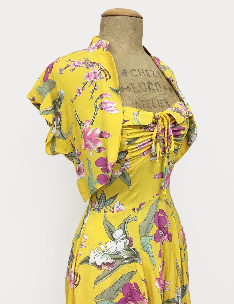 yellow floral swing dress