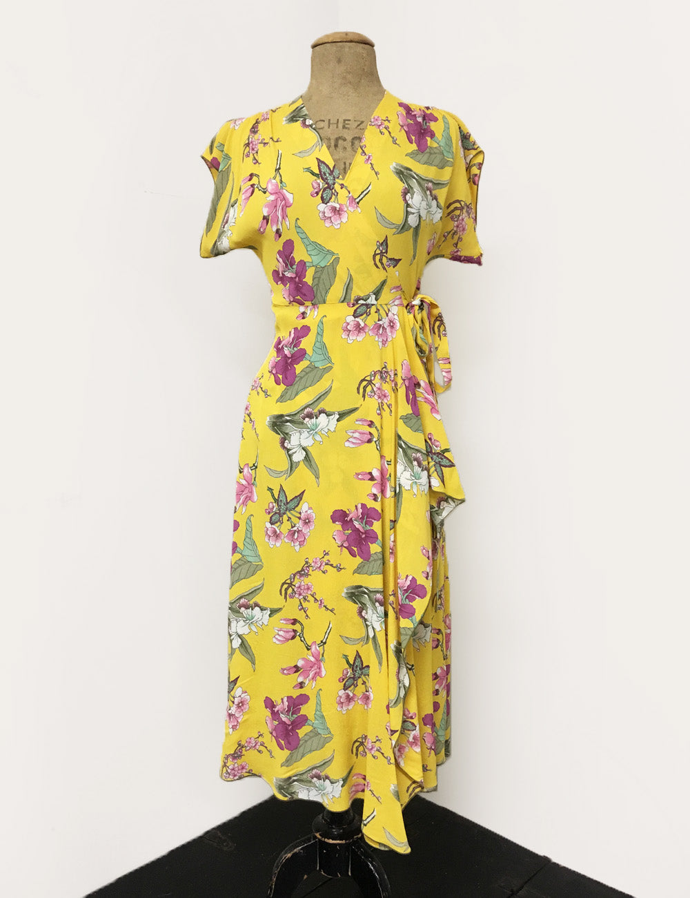 purple and yellow floral dress