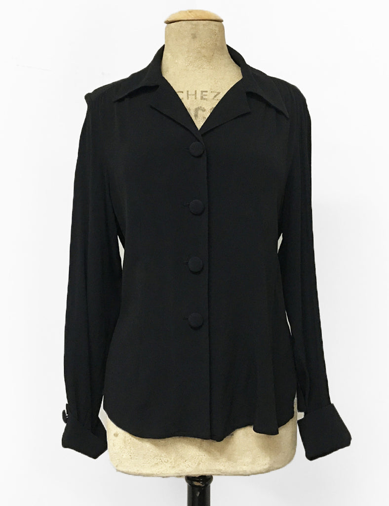 Solid Black 1940s Style Button Up Hepburn Blouse – Loco Lindo
