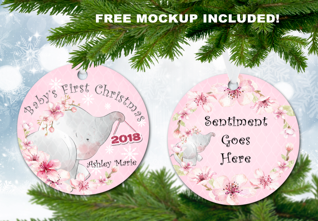 Download Baby Elephant Baby S First Christmas Ornament Plus Free Bonus Mockup Digital Designs By Liby