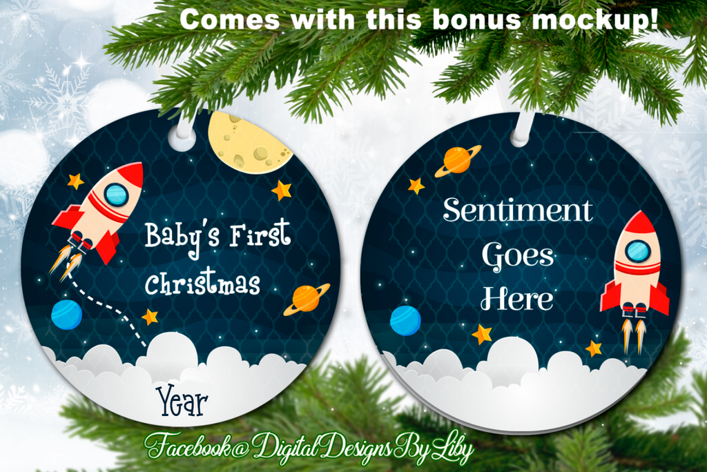 Download Rocket Ship Baby S First Christmas Ornament Plus Free Bonus Mockups Digital Designs By Liby