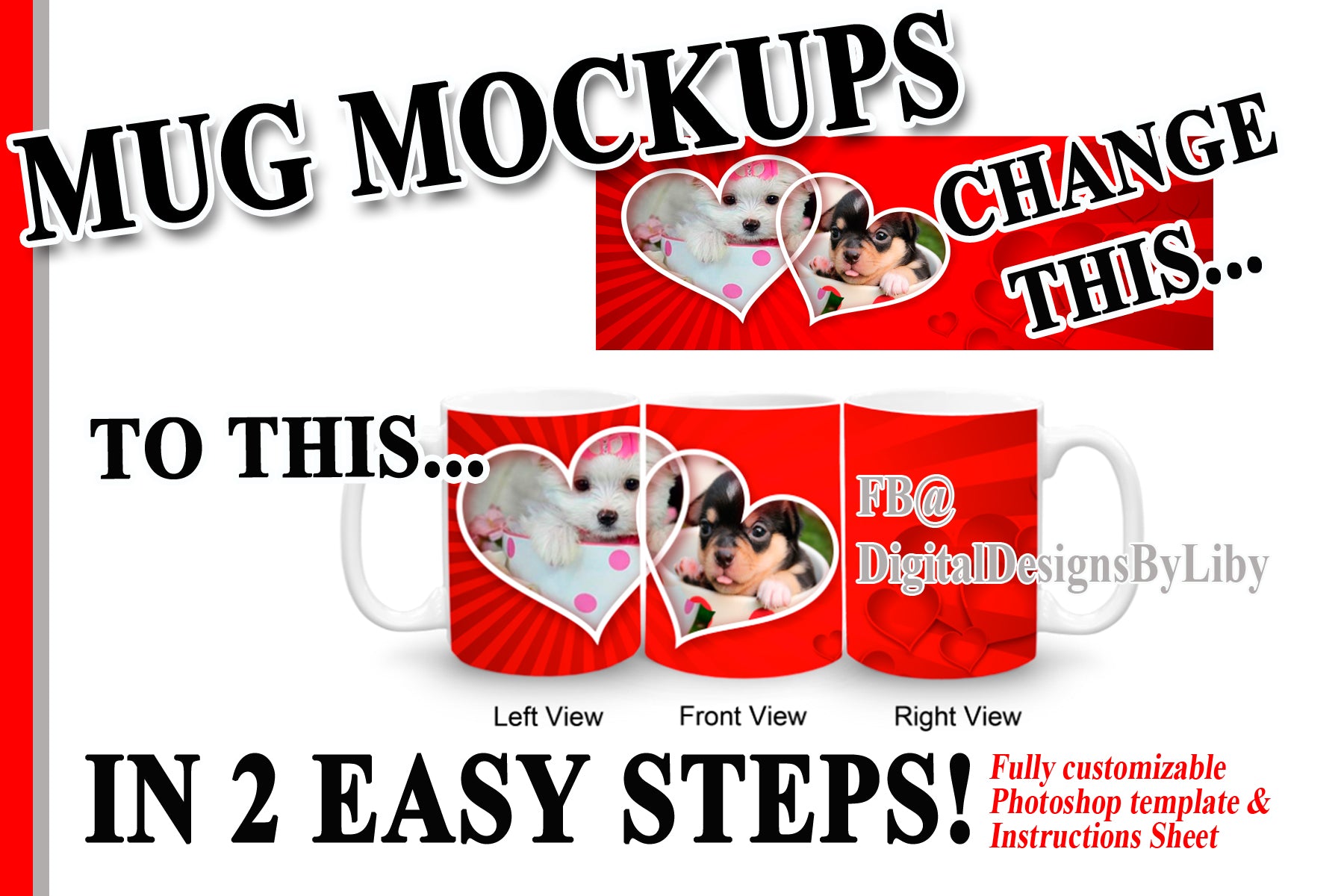 Download 3 View Mug Mockup With Banner Photoshop Required Digital Designs By Liby