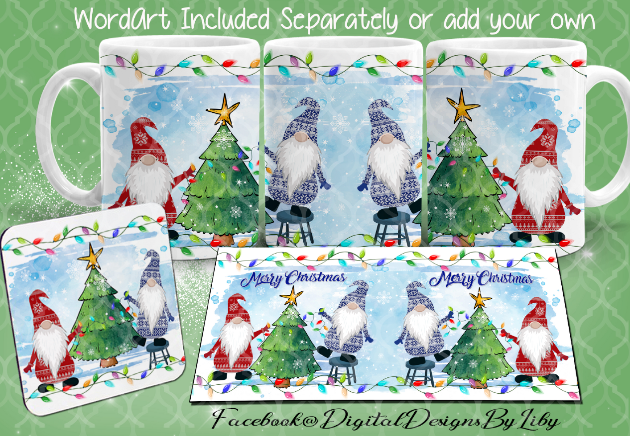 Download CHRISTMAS LIGHT GNOMES (Mug, Mockup & Coaster Designs ...