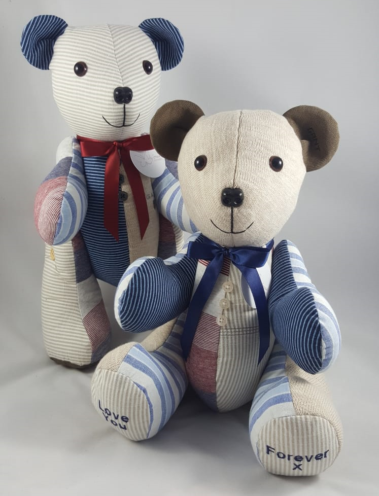 teddy bears made from deceased clothing