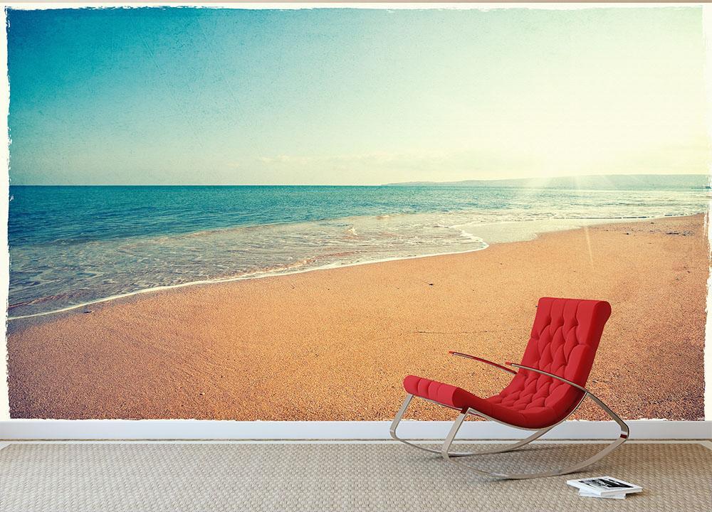 Vintage Beach Background Wall Mural Wallpaper Canvas Art Rocks