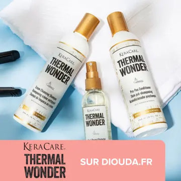 THERMAL WONDER est la gamme de protection thermique de KeraCare pour les cheveux crépus, bouclés et frisés. C'est la solution pour lisser temporairement et sans risque les cheveux naturels.