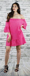 hot pink bell sleeve dress