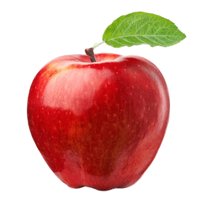 Red Apple Fruit With Green Leaf On Stalk - White Background