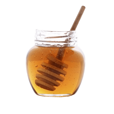 A Clear Jug Full Of Thick Golden Honey & A Honey Stirrer