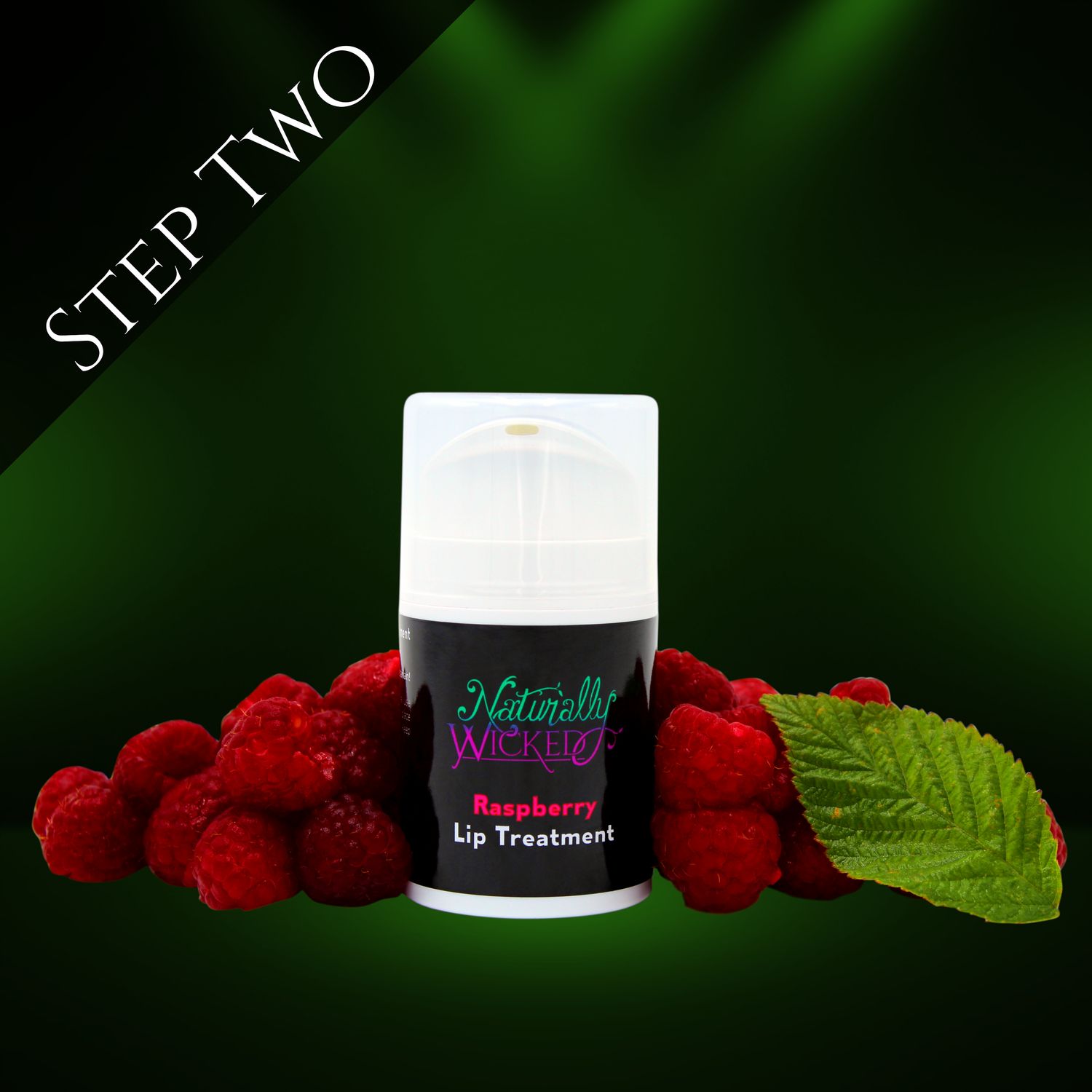Naturally Wicked raspberry Lip Treatment Surrounded By Luscious, Red, Fruity Raspberries