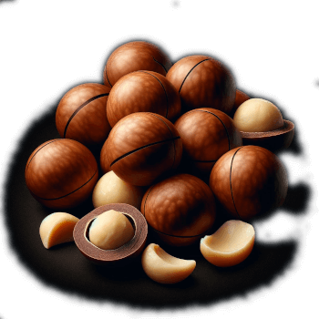 A Pile Of Fresh Macadamia Nuts Exposed Within Their Deep Brown Shells