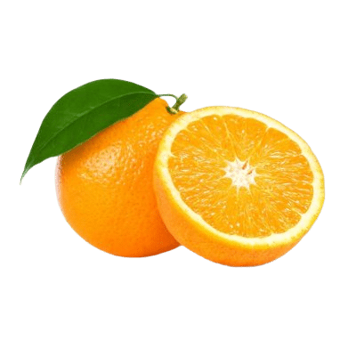 Two Orange Fruit Halves With Orange Flesh, Orange Skin, & Green Leaves Back To Back