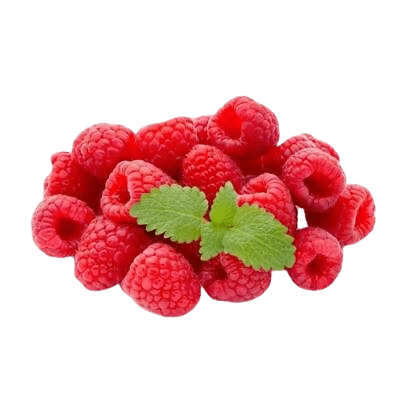 A Pile Of Luscious Red Raspberries With Green Raspberry Leaves