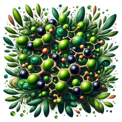 Sorbitan Olivate Represented By Olives & Olive Leaves In A Complex Pattern