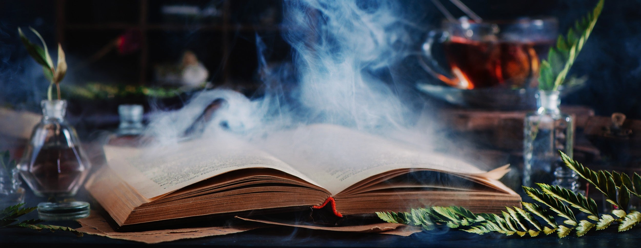 Magical Spellbinding Book With Smoke Rising From It In Traditional Old Fashioned Background