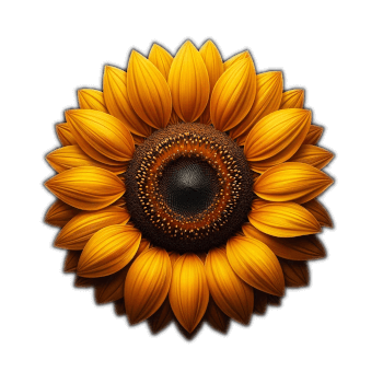 Bright Yellow Sunflower With Dark Brown Seeded Inner & Green Leaves