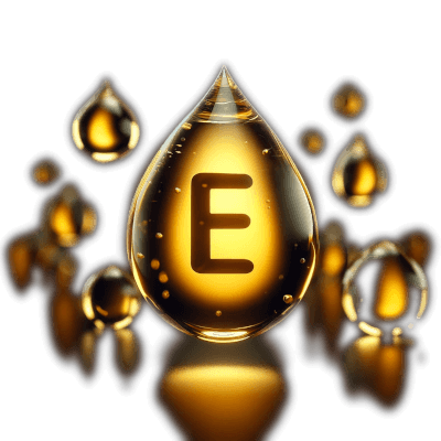 Bright Oily Droplets Of Vitamin E With A Large E In The Middle