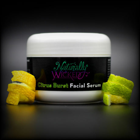 Naturally Wicked Citrus Burst Moisturising Facial Serum Surrounded By Bright Yellow Lemon Peel & Green Lime Peel - Step 3