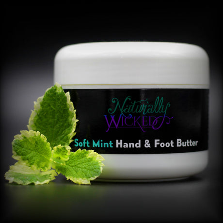 Naturally Wicked Soft Mint Hand & Foot Butter Amongst Hydrating Green Mint Leaves - Step 3