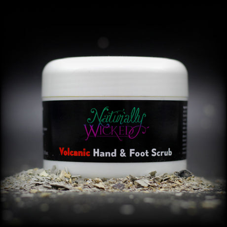 Naturally Wicked Exfoliating Volcanic Hand & Foot Scrub Surrounded By Grey Volcanic Ash  - Step 1