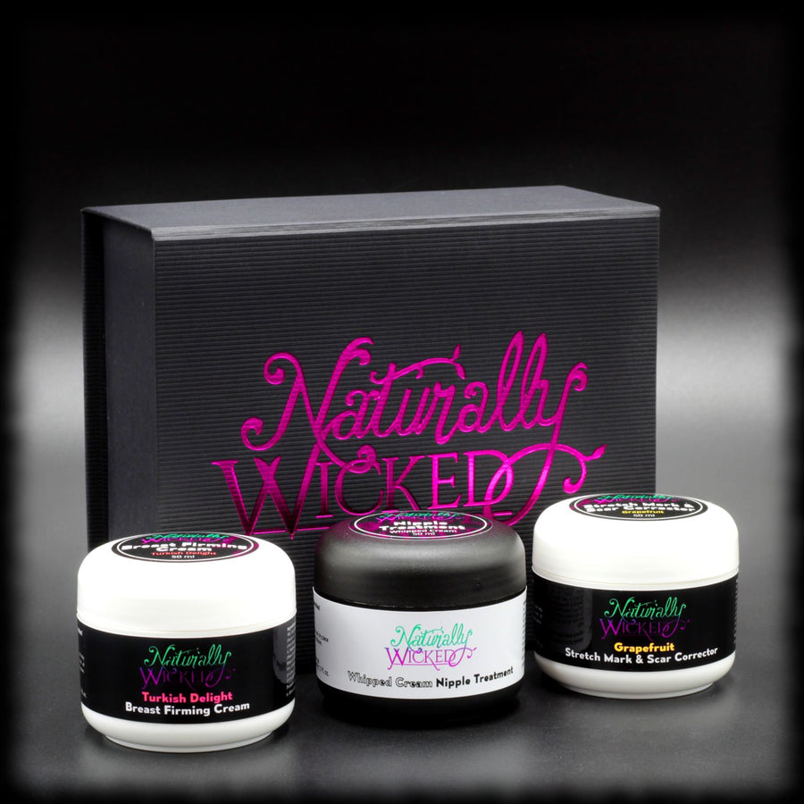 Naturally Wicked Original Mamma Kit With Breast Firming Cream, Nipple Treatment & Stretch Mark Treatment In Classy Black Box