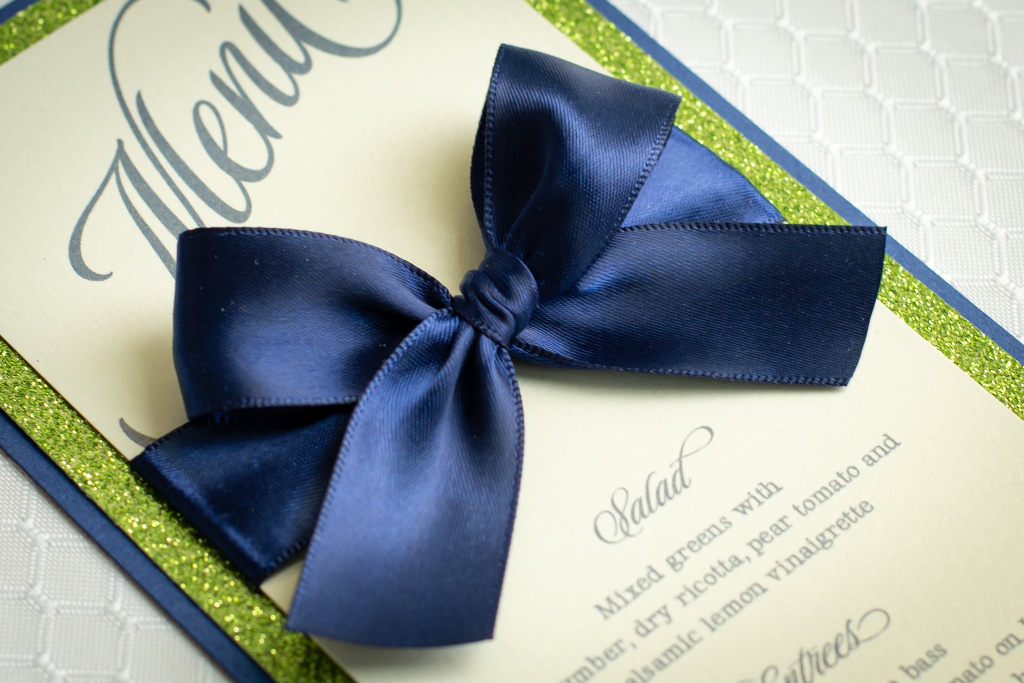 Mini Menu Cards With Glitter And Satin Bows Penny Ann Designs