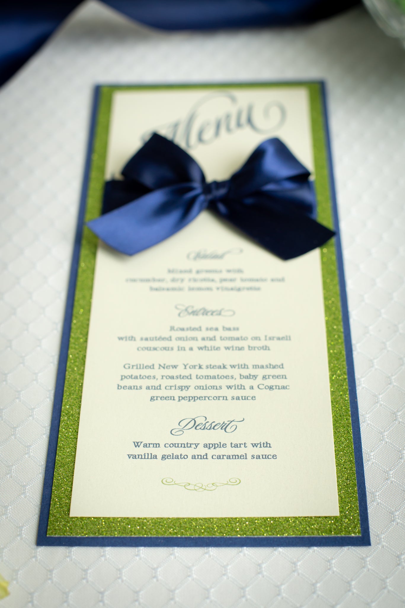 Mini Menu Cards With Glitter And Satin Bows Penny Ann Designs