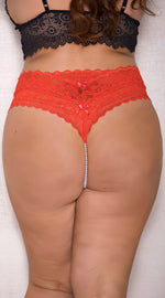 Lace Open Crotch Pearl String in Red