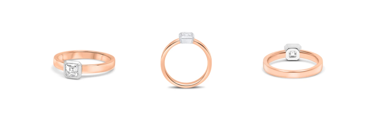 Custom Jewelry - Engagement Ring 14K Rose Gold and Platinum Bezel Setting