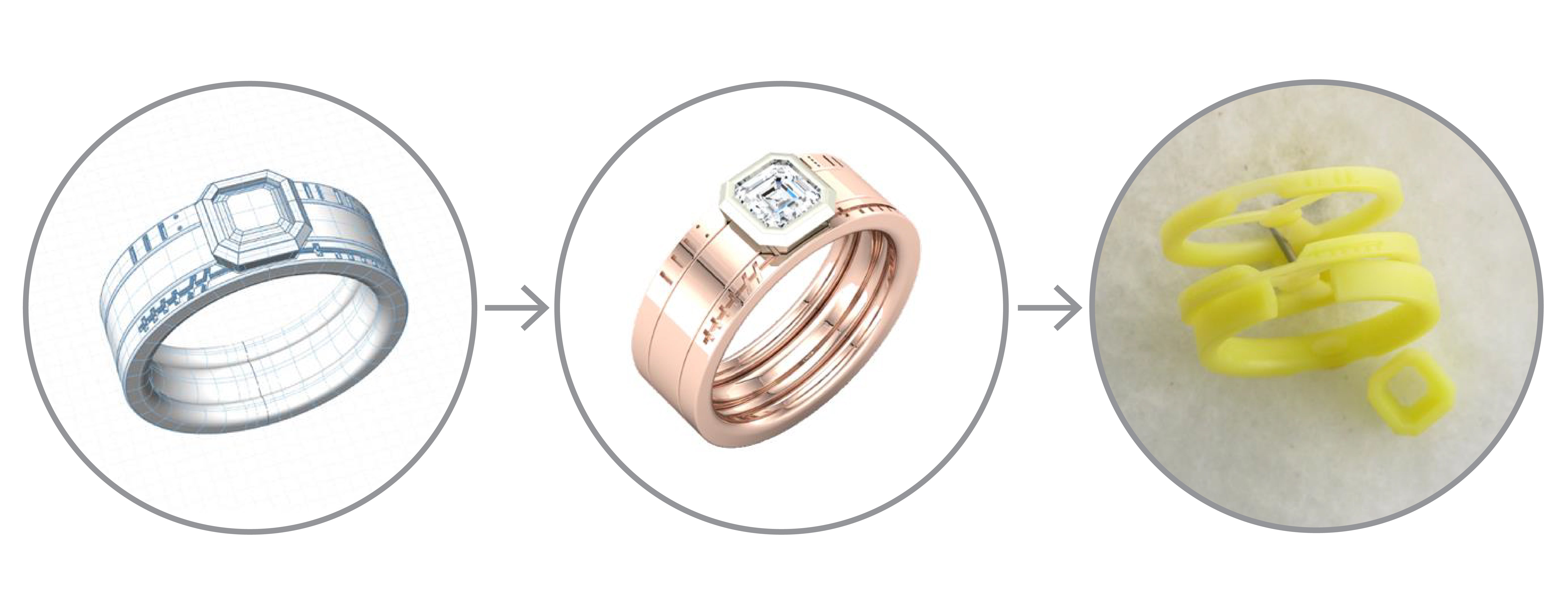 Asscher cut diamond engagement ring with coordinating wedding band in 14k rose gold