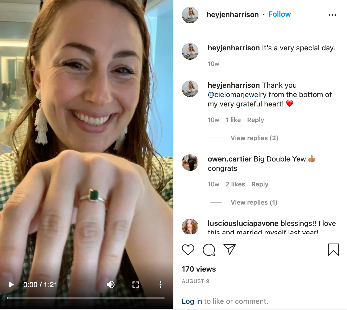 JH Instagram video receiving Cielomar Jewelry custom design ring