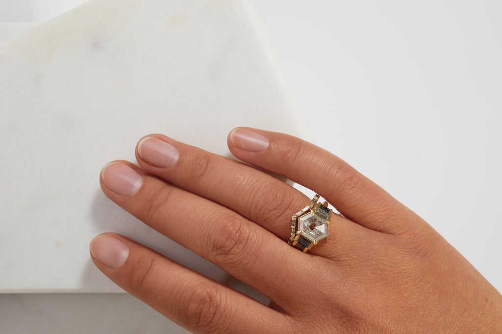 Salt & Peper Diamond Ring Set on Hand