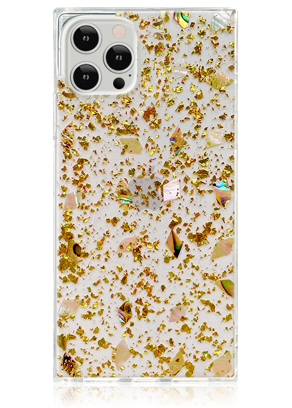 Image of Shell and Gold Flake SQUARE iPhone Case