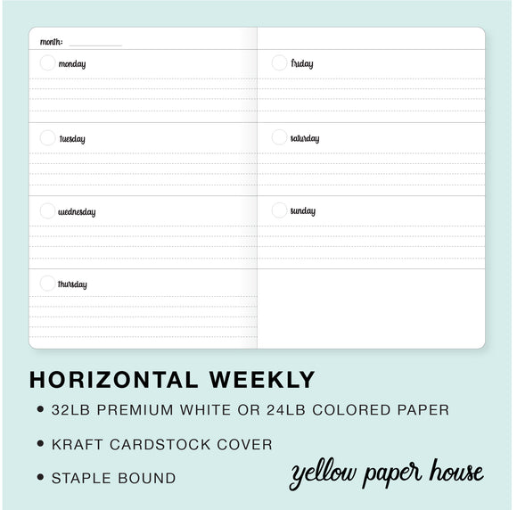 TRAVELERS NOTEBOOK INSERT HORIZONTAL WEEKLY CALENDAR Yellow Paper House