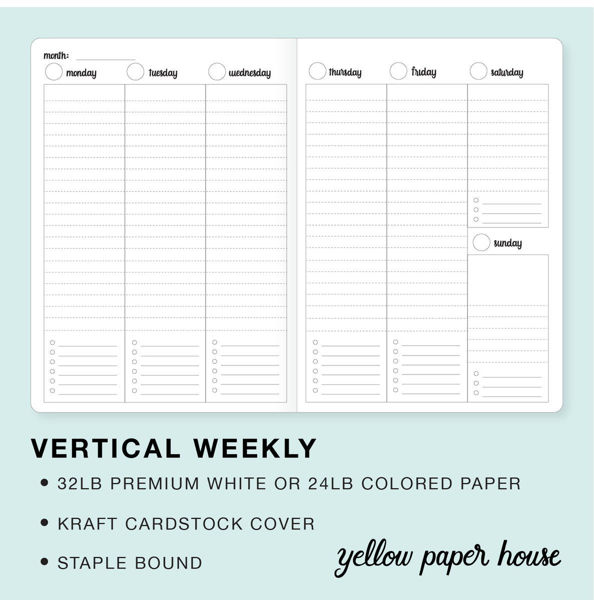 Travelers Notebook Insert Vertical Weekly Calendar Undated Yellow