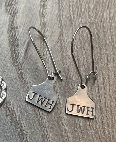 Custom Brand/Initials ear tag Fishhook Earrings – Small Town Gems