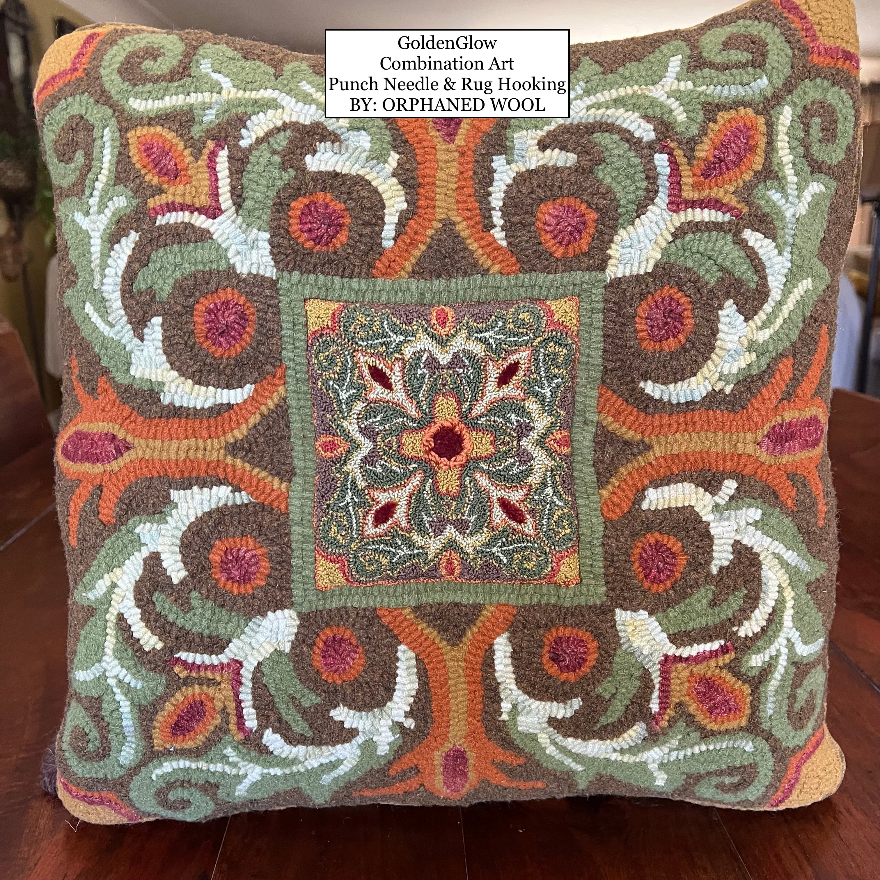 Combination Art Kit Golden Glow features a punch needle and rug hooking patterns combined to create one design. By Orphaned Wool -Copyright 2025 Kelly Kanyok