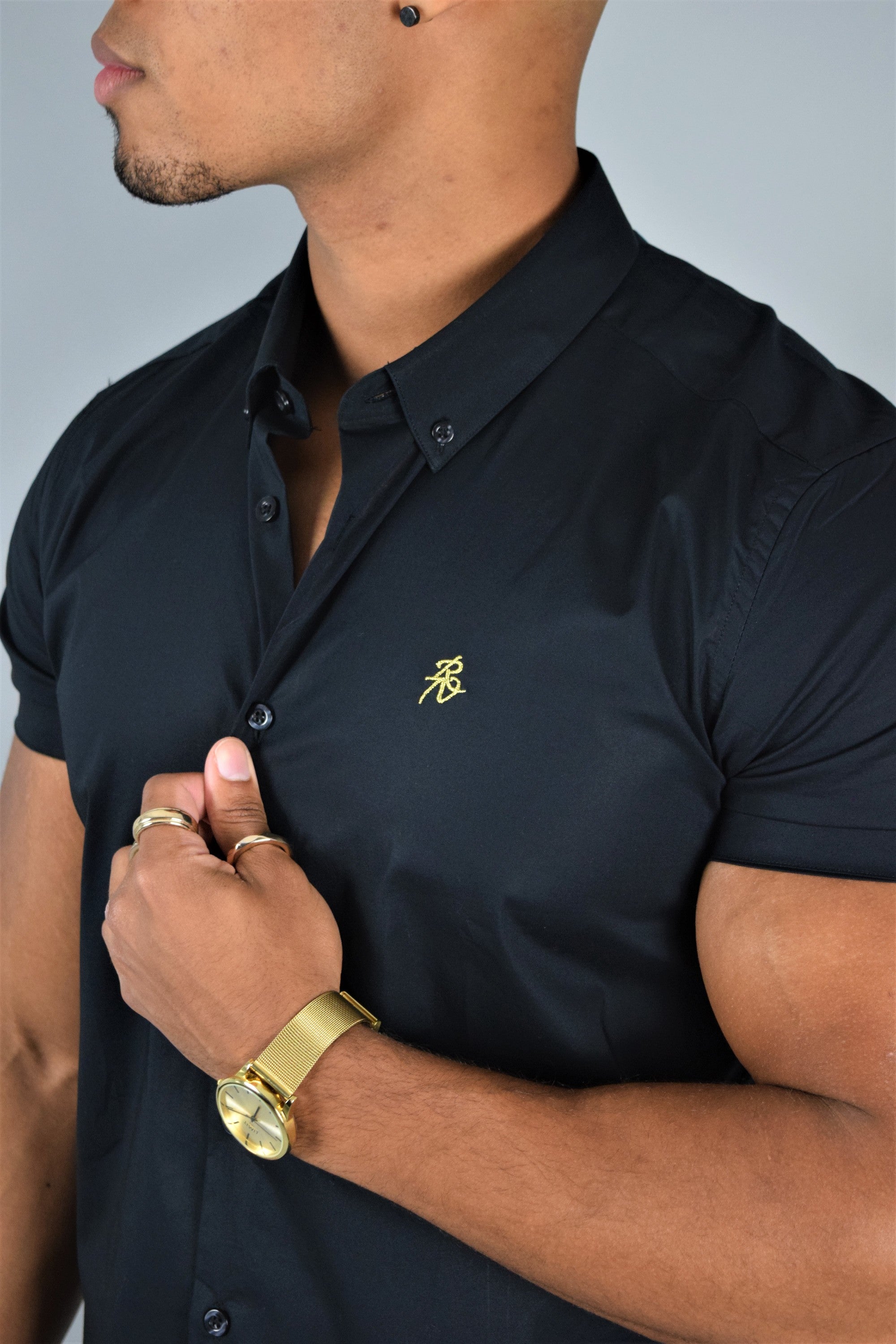 GentWith Akron Black Slim Fit Short Sleeve Shirt