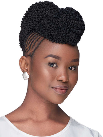 Afro High Puff Hair Bun Wig with Bangs Synthetic Clip in on Wrap Updo -  viviaBella Hair