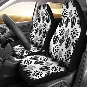 Black and White Boho Cactus Pattern Car Seat Covers Seat Protectors Set Of 2