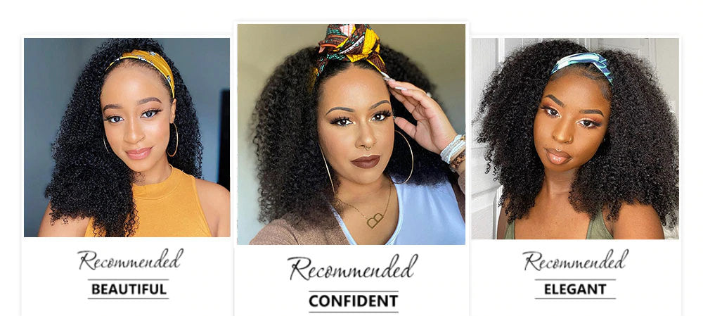 Lijmloze Afro Kinky Curly Human Hair Pruik met zijden hoofdband
