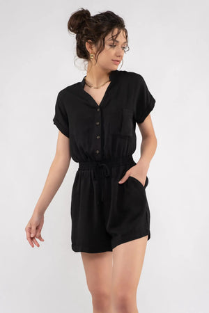 Black Fold Sleeve Romper - Olive and Rose Boutique