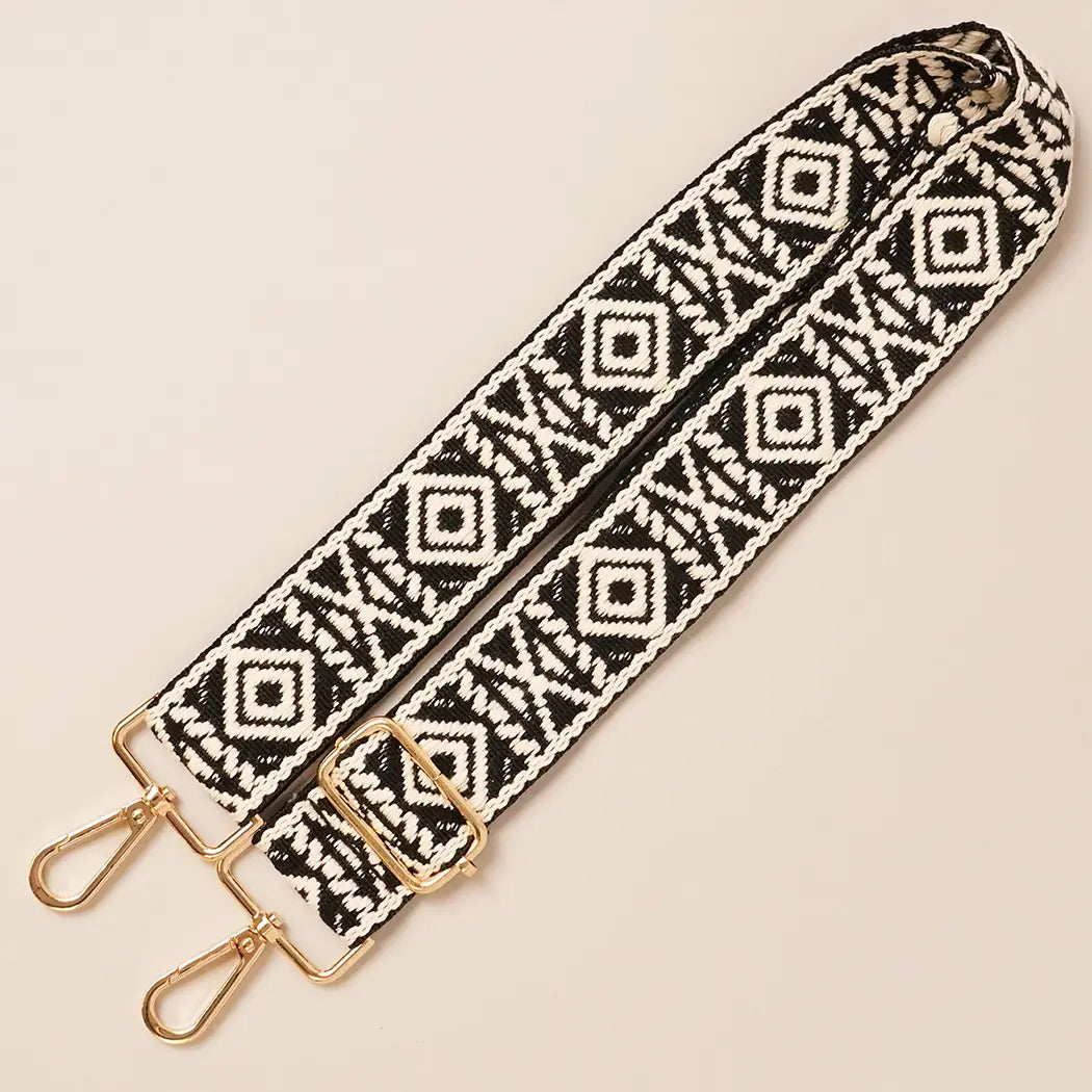 Aztec Woven Purse Strap in Black