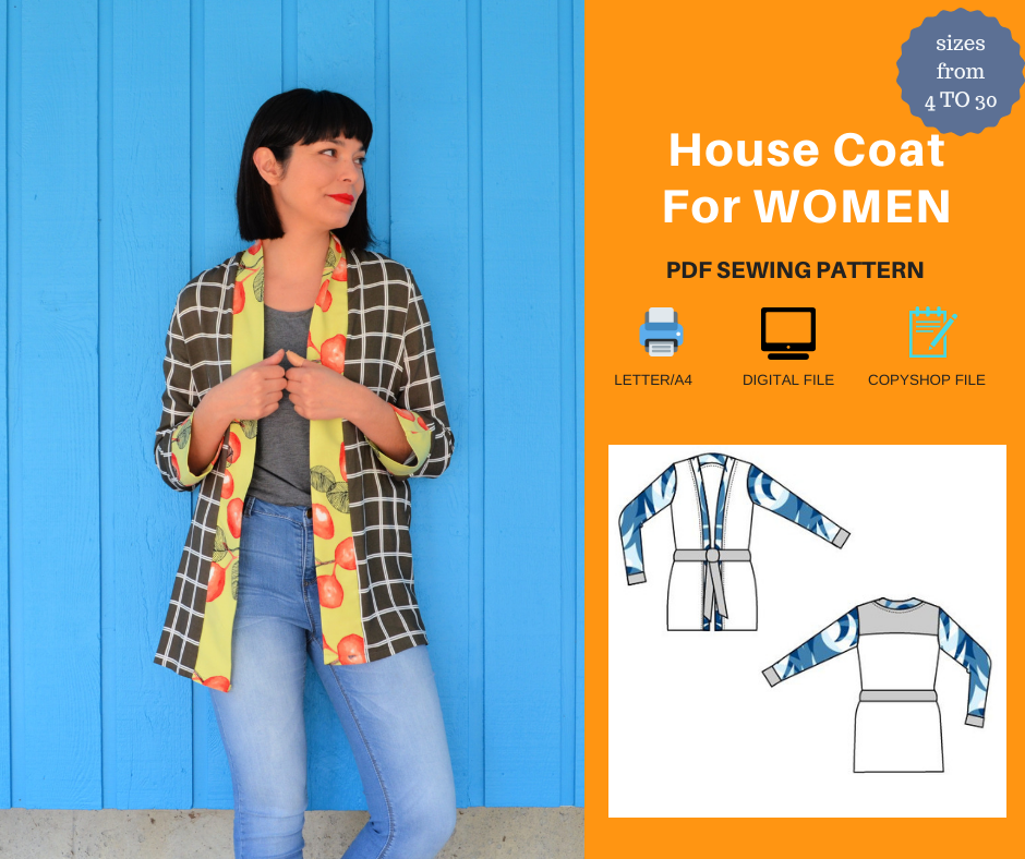 House Coat For WOMEN PDF sewing pattern and sewing tutorial – DGpatterns