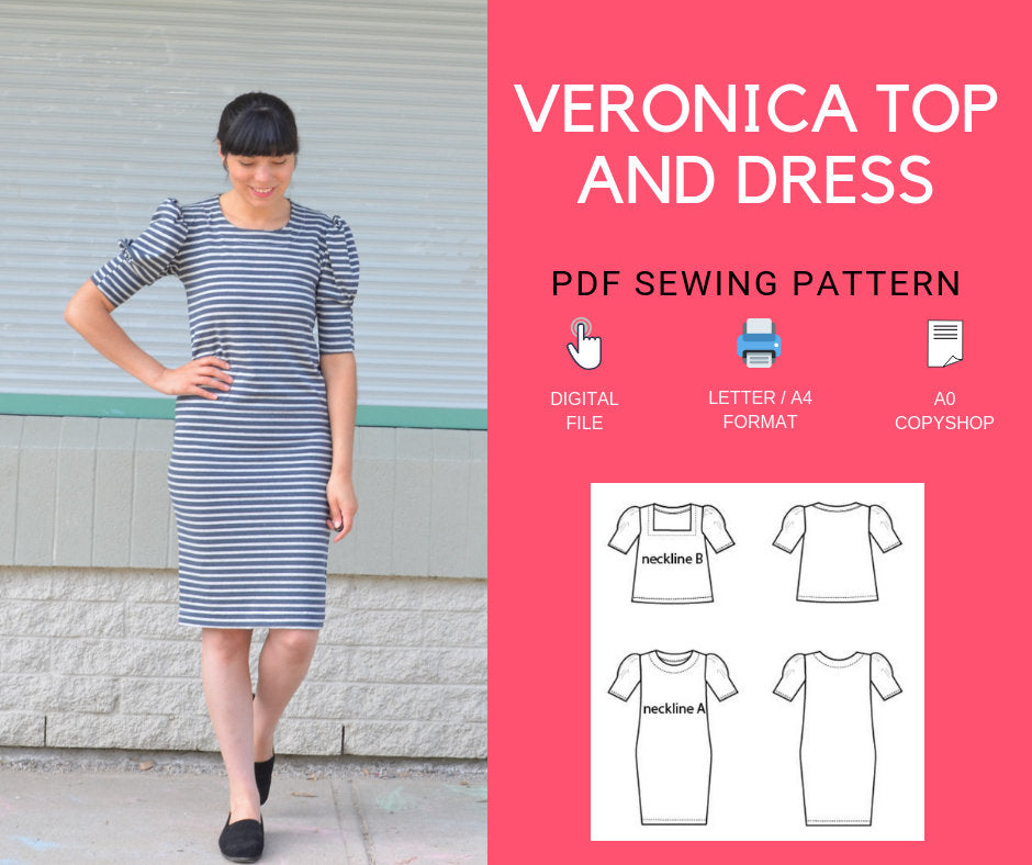 The Veronica Top and Dress PDF sewing pattern and step by step sewing ...