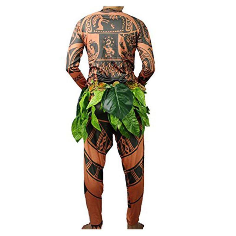 Moana Maui Tattoo Halloween Cosplay Costumes With Leaves Decor Blattern For Adult Mens Women Spiritcos