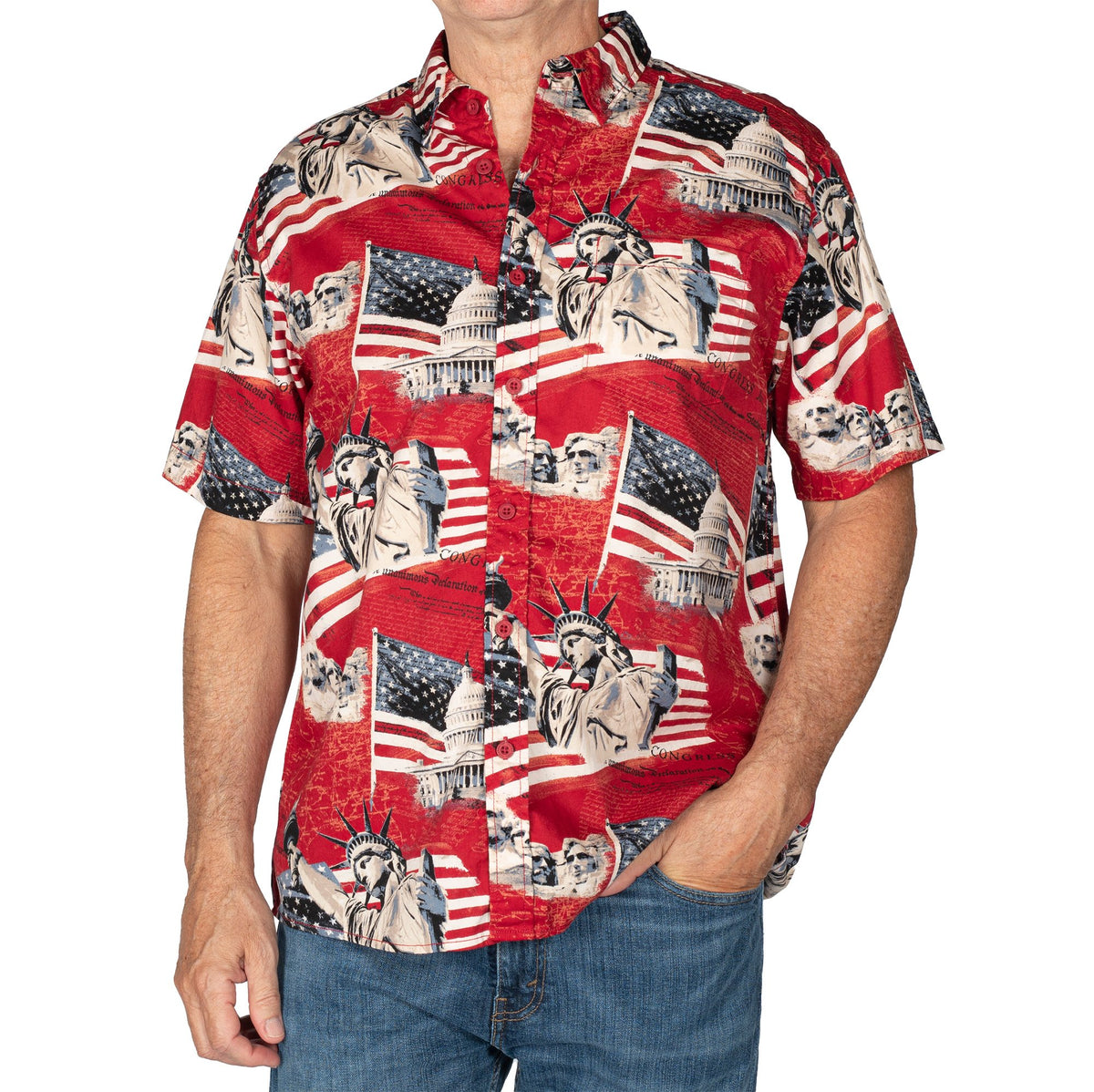 Men's USA Icons 100% Cotton Button-Down Short Sleeve Shirt – 4th of ...